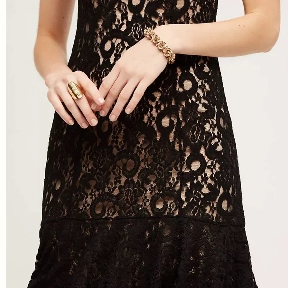 Anthropologie Moulinette Soeurs Cotrena Flounced Black Laced Dress Size 6 - Picture 2 of 12